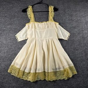 Strangers & Lovers Cream Yellow Lace Trim Cold Shoulder Mini Dress Coquette